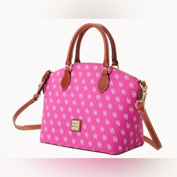 Dooney & Bourke Pink Satchel with Gold Hardware and Monogram Pattern - Picture 3 of 4
